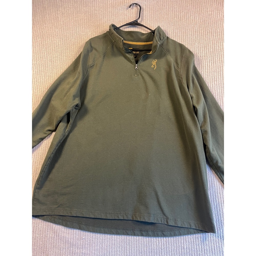 Browning Sweatshirt Fits Mens XXL 2XL Olive Green Quarter Zip Pullover XXXL 3TG